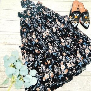 Entro Floral Print Neck Tie Pleated Tank Top